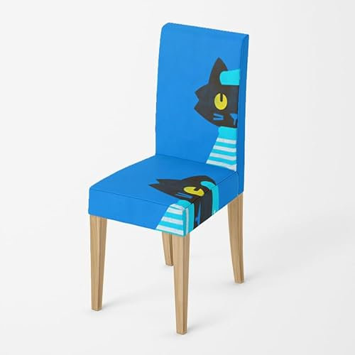 Stuhlhussen Blaue Schwarze Katze Stuhlhussen Schwingstühle Stretch Weiche Elasthan Stuhlbezug Waschbar Hussen für Stühle Abnehmbare Stuhlbezüge Langlebig Universal Stuhlhussen 4er Set