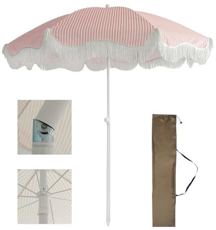Ggipxalatyr Parasol Inclinable 2m，Grand Parasol De Plage Anti-UV, Parasol Droit De Jardin Exterieur avec Franges, Parasol Rond，Etanche Ombrelle De Plage pour Jardin Terrasse Patio Piscine Plage