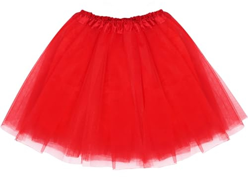 Dam tutu minikjol – stretch mini skater tutu kjol för vuxna – balett tyllkjol för fest kostymer och dans (röd)