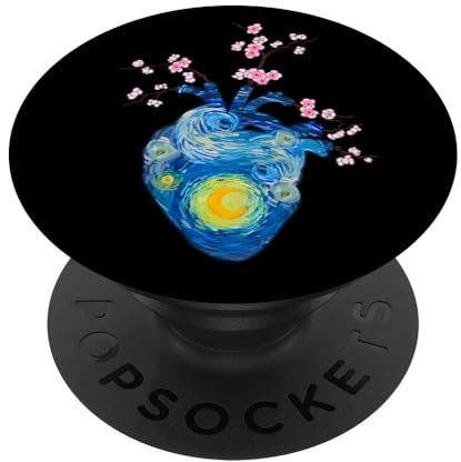 Cœur anatomique en fleur de cerisier Van Gogh Love PopSockets PopGrip Adhésif