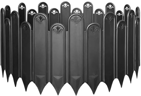 RUCOIN Garden Edging - 20pcs Plastic Garden Fence Edging,Single Piece Garden Fence Border Size:9.8 * 8inch, Decorative Lawn Landscape Panels Elements(Black)