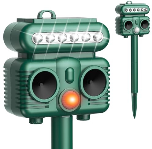 OBEST Repellente per gatti solare, dissuasore per piccioni ultrasuoni, dissuasori per uccelli, repellente piccioni esterno giardino, repellente animali con rilevatore di movimento, ricaricabile USB