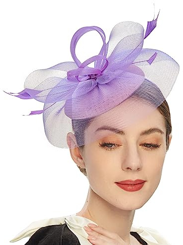NONGYU Elegant Fascinator Hat Pillbox Hat for Women Cocktail Tea Party Headwear Exquisite French Fascinator for Wedding Lavender