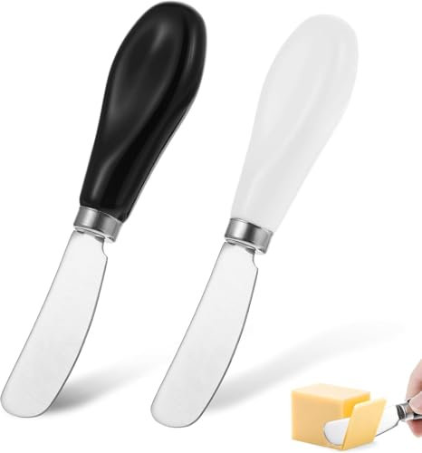 ValueBargain Butter Knife Spreader, 2 Pcs 13 cm Butter Knives, Ceramics Stainless Steel Cheese Knives with Ceramic Handle for Appetizers, Condiments, Jam, Breakfast (Black & White)
