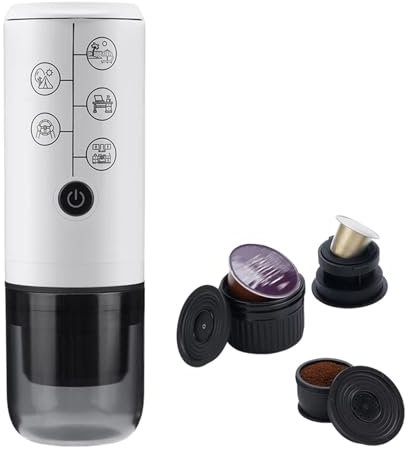 Machine a Cafe Portable,Cafetiere Voiture Machine à café Expresso électrique Portable 2 en 1, Machine à café Expresso sans Fil for Voyage, Caravane, randonnée(White English)