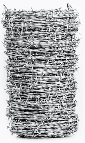 Barbed Fence Wire 4 Point,Galvanised, Strong & Flexible for Balcony, Garden Or Crafts,Fences, And Critter Deterrentbarb,2.5mm,100m(328ft)