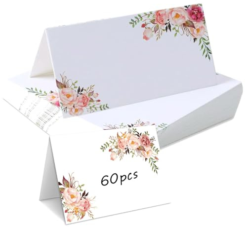 60 Pcs Wedding Place Cards,Blank Table Place Cards Setting Name Card with Flower Pattern Table for Weddings Banquets Dinner Parties (Folfding Size 2 x 4 inches)