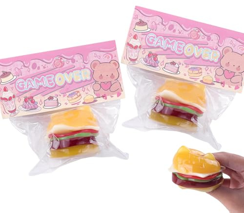Anboor 2 Stück Katzen-Hamburger-Brot-Squishy-Spielzeug, realistisches klebriges Tier-Quetschspielzeug, Stressabbau, Stressbälle für Kinder und Erwachsene, Geburtstagsgeschenke für Autisten