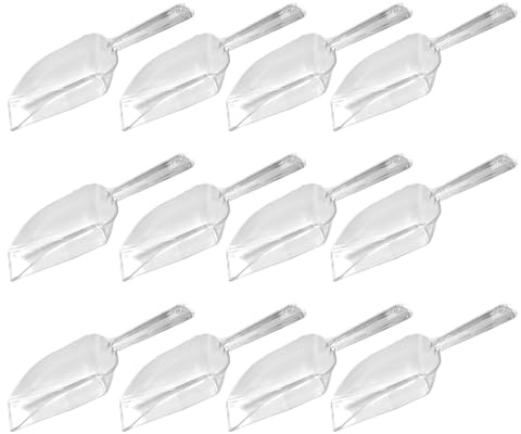 fKiZanthene 12 PCS Ice Scoop, Clear Plastic Food Scoops for Bar Powder Flour Candy Dog Food, 11 cm x 3 cm Kitchen Scoops
