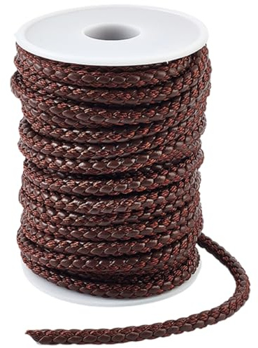 GORGECRAFT 10m x 5.5mm Round Braiding Leather Cord Faux Leather Strings Saddle Brown PU Nylon 6 Strands Braiding Leatherette Rope Beading Threads for DIY Crafts Bracelet Necklace Jewelry Making