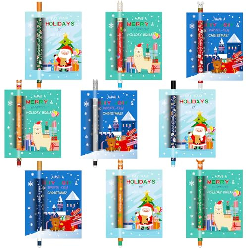 Radierbarer Gelschreiber Set - Weihnachten gel pens für löschbare Stifte Set, mit thermoempfindlicher Löschtinte, Vielzahl von Tintenfarben und Schaftdesigns, 0,7 mm (9 Karten mit löschbarem Stift)