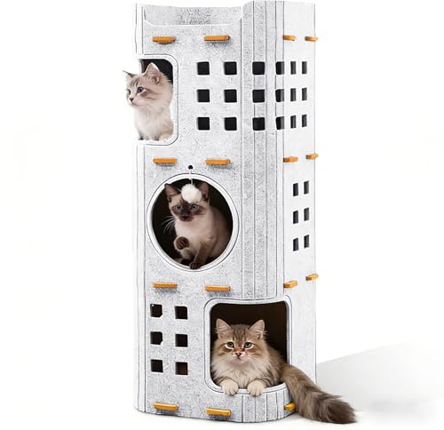 LUPATDY Cuccia Gatto in Feltro, Pieghevole Cuccia Gatto Interno a 3 Strati con Pallina da Gioco, Grotta Porosa per Gatti, Rimovibile per Dormire, Giocare, Nascondere, 90 x 37 x 37 cm