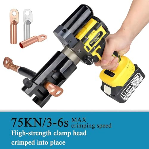 BESTXH Juego De Crimpadora HidráUlica, Crimperadora De Cables Recargable De 16 A 300 Mm² con BateríA, Cabezal Giratorio 360°, Crimpa Todo Tipo De Cables, Alambres Y Cables,A