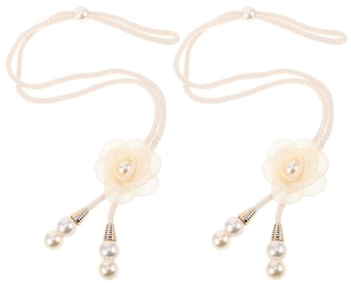 Gatuida Alzapaños de Cuerda Trenzada para Cortinas 2 Piezas Lazos Decorativos con Motivos Floridos Bohemios Color Beige Estilo Rústico para Dormitorio y Cocina Accesorios Funcionales