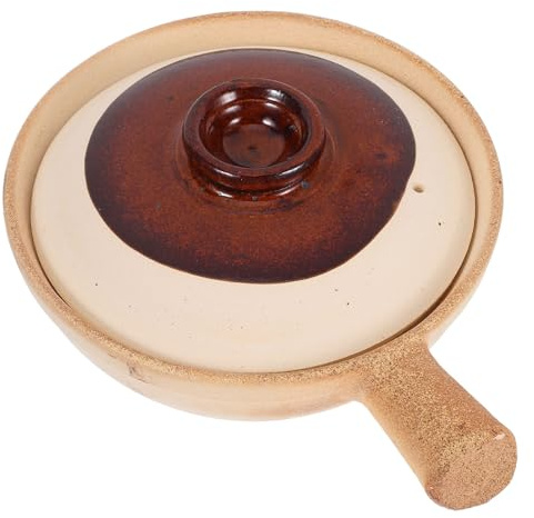 Mikikit Olla de Cerámica Tradicional 19x7 Cm con Tapa para Cocinar Arroz y Guisos, Cazuela Pequeña de Barro para Cocina Comercial y Comida para Llevar, Resistente a Altas Temperaturas