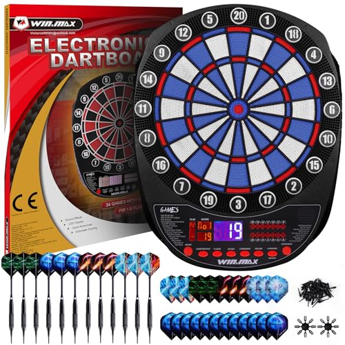 Elektronisk darttavla Profi set 34 spel med 354 varianter 3 språk: tyska, engelska, franska för 1 till 8 spelare med 12 dart