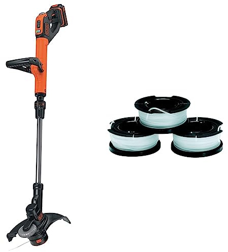 Black+Decker Akku-Rasentrimmer & A6485 Fadenspulen (für Trimmer 3er Pack- 3 x 10 m Länge, ⌀ 1,5 mm Fadendurchmesser) Mehrfarbig