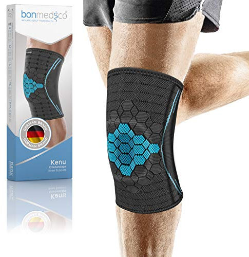 bonmedico Ginocchiera Ortopedica – Tutore Ginocchio Ginocchiera Sportivo per Rotula e Menisco, Fascia Ginocchio Traspirante per Palestra, Fitness, Uomo Donna, Supporto in Neoprene Nero e blu XXL