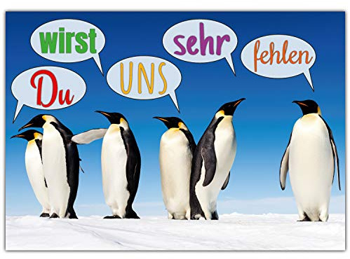 A4 XXL Abschiedskarte PINGUINE & SPRECHBLASEN mit Umschlag - Klappkarte für Kollegen zur Rente Mutterschaft Jobwechsel Ruhestand Karte von BREITENWERK