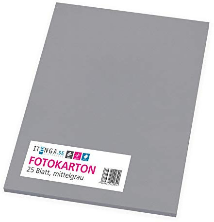 itenga Fotokarton 25 Blatt A4 300 g/qm - Tonpapier Tonkarton Druckerpapier Bastelpapier Bogen durchgefärbt zum kreativen Gestalten und Basteln (Mittelgrau)