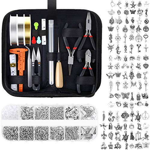 Audab Set med smyckestillbehör för smyckestillverkning, kit med smyckesverktyg, pärltrådar, omslagsberlocker, smycken, tång och smyckesfynd för örhängen, armband, halsband, tillverkning och reparation