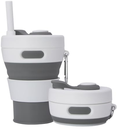 UNNESTAR Zusammenklappbare Camping Tasse mit Strohhalm Silikon faltbare Kaffeetasse Sport Flasche Portable Travel Outdoor Auto 450ml