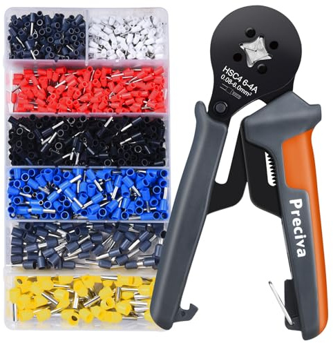 Preciva Ferrule Crimping Tool Kit, AWG28-10/0.08-6mm² Ferrule Crimper Plier Kit, Wire Crimp Tool with 1200 Terminal Connectors and End Ferrules(1200Pcs)