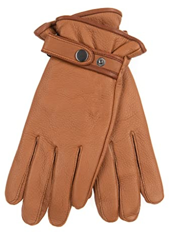 EEM guanti da uomo in pelle, pregiata pelle di cervo, morbida fodera in cashmere e lana, cognac XL