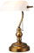 BarcelonaLED Vintage Notaire Style Banquier Lampe de Table Rétro Laiton Cuivre avec Abat-Jour en Verre Blanc E27 Chaîne Interrupteur pour Bureau Bureau
