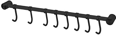 Intirilife appendiabiti per la cucina in acciaio inox con 8 ganci mobili da forare - 47.7 x 3.4 x 2.2 cm - ringhiera cucina gancio porta utensili cucina asta porta bicchieri da parete