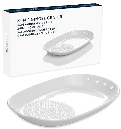 KITCHENDAO 3 in 1 Porcelain Ginger Grater Tool Spoon Rest Herb Stripper, 11x16.5cm for Kitchen, Japanese Ceramic Garlic Grinding Wasabi Grater Zester Plate Dish for Daikon Radish & Parmesan Cheese