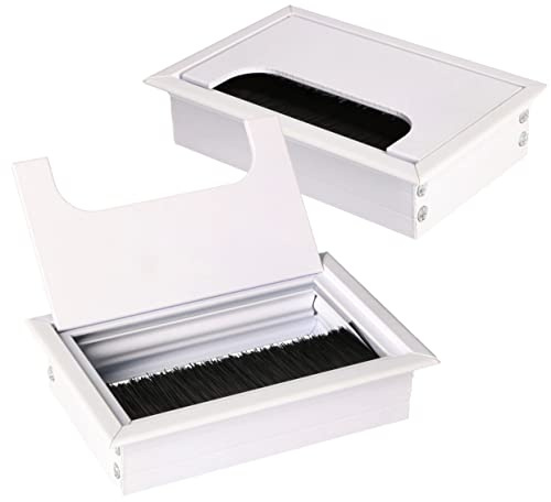 KOTARBAU® 2er Set Aluminium Kabeldurchführung 120x80 mm für Möbel Weiß Kabeldose Kabeldurchlass Eckig Eloxiert