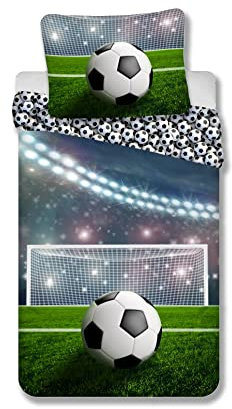 Brandmac Parure de lit Football 100% Coton, Housse de Couette 140x200 cm + Taie d'oreiller 65x65 cm, Goal, NB2003 Multicolore