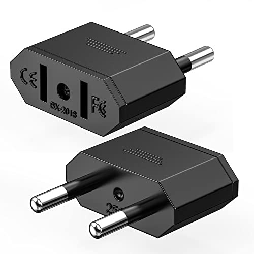 Adattatore da US a EU, convertitore da viaggio per spina EU, 2 Pin Ancable Germania Europa America Canada Messico Spagna Egitto per dispositivi con alimentatore USA (Nero - 2 Pezzi)