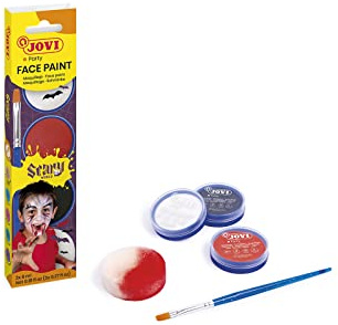 Jovi - Maquillaje Infantil SCARY, Estuche 3 botes de 8ml, Maquillaje en crema, Colores blanco, rojo y negro, Incluye esponja de maquillaje y pincel plano (174SC)