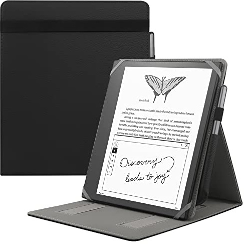 HoYiXi Universal Hülle für 10.2 Zoll Introducing Kindle Scribe (2024 & 2022 Release) / 10.3 Zoll Kobo Elipsa Ereader 2021 Faltbare Vertikal Flip Ständer Schutzhülle mit Stifthalter - schwarz