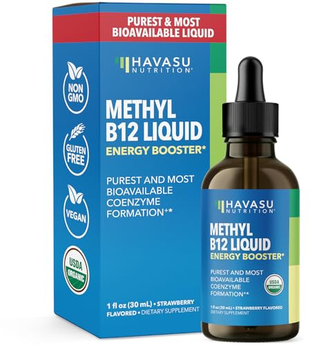 USDA Organic Vitamin B12 Liquid Drops - Methylcobalamin for Enhanced Energy and Nervous System Support - 30 Servings - Highly Bioavailable for Absorption - Non-GMO, Vegan, Strawberry Flavor, 1 Fl Oz