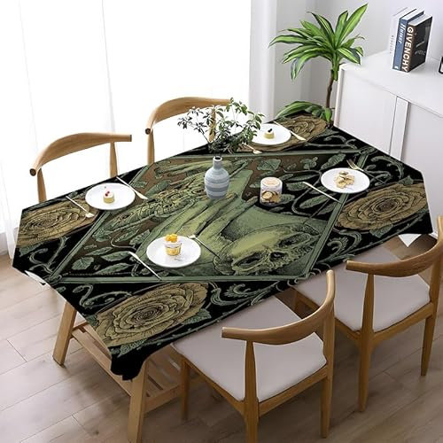 Tischdecke GrüNer Totenkopf Tischdecke Outdoor und Drinnen Wasserdicht Weich Polyester Tischdecke Klein für Party Deko Gartentischdecke Eckig Biertisch Tischdecke - Pflegeleicht (132x132 cm)