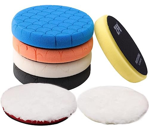 Hapihom 7-teiliges Polier-Polierpad-Set, 15,2 cm Fläche für 150 mm Trägerplatte, Compound-Polierschwamm-Pads zum Polieren und Wachsen von Auto-Pufferpolierern