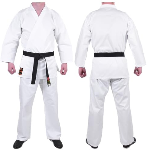 MAR | Karate Gi | Adults & Kids | White Lightweight 7.5oz Polycotton Martial Arts Uniform | Student Training & Sparring Suit with Elasticated Waist & Free White Belt(00/120)