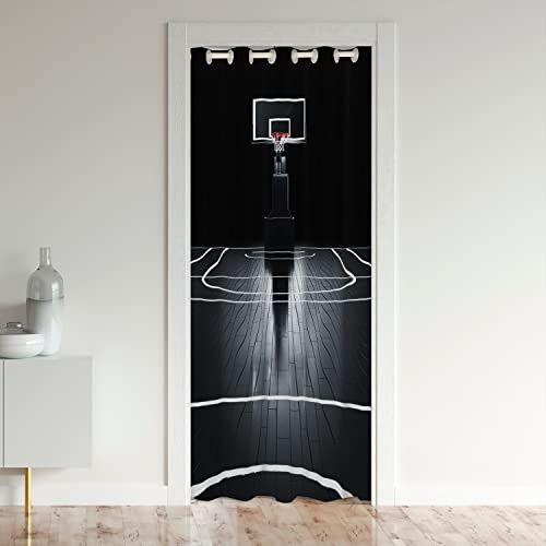 Loussiesd Basketball Court Türvorhang 86x203cm für Tür Privatsphäre Basketball Schrank Vorhang für Innentür Raumteiler Basketball Sports Vorhang Gamine Sports Raumteiler Vorhänge Schwarz Weiß Vorhang