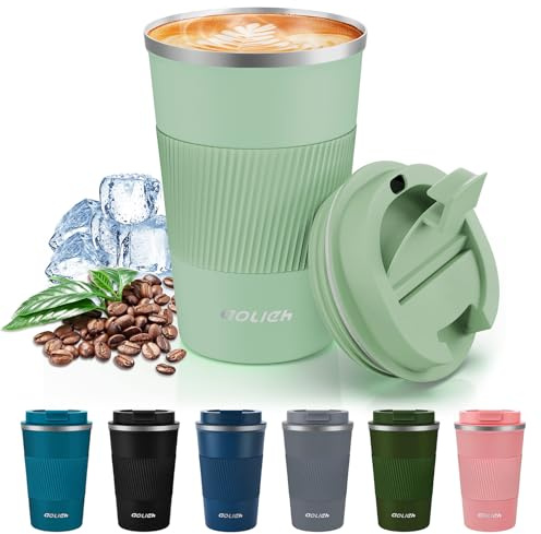 Aolieh Resemugg, isolerad kaffekopp, dubbelväggig resemugg vakuumisolering rostfritt stål med läckagesäkert lock miljövänlig återanvändbar kopp för kaffe, te och öl