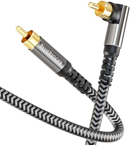 BlueRigger Subwoofer Cable 90D (7.5M, RCA Audio, Dual Shielded, Gold Plated, Right Angled Male RCA Connectors) – Compatible with Subwoofer, Amplifier, Home Theater