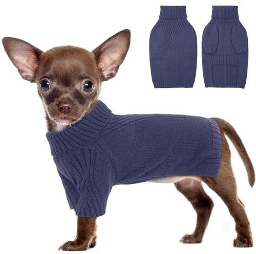 IECOii Hundepullover für kleine Hunde, warme Weihnachtskleidung, Rollkragen, kaltes Wetter, Strickwaren, Winter-Haustier-Outfit für Mops, Dackel, Mädchen, Jungen (Blau, S)