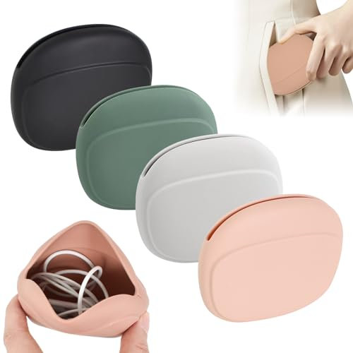 4 Pièces Mini Pochette, étui pour Casque en Silicone, Petit étui de Rangement, Rangement Cable et Chargeur, Sac de Rangement en Silicone, Ecouteurs de Protection pour Couteurs, Mini Boîte à Clés