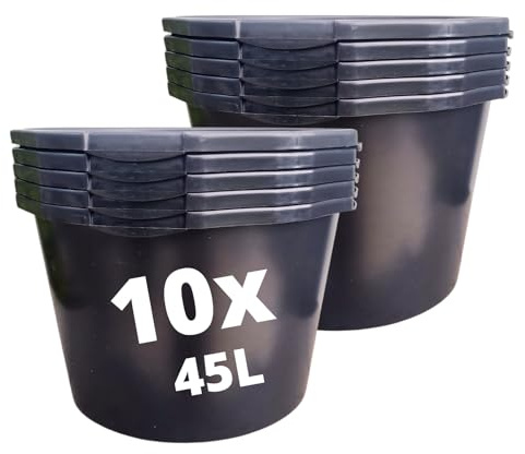 STELLA GREEN 10X Mörtelkasten Rund 45 L Rund Ø 48 cm Höhe 33 cm | Mörtelkübel zum Anmischen von Mörtel und Kleber, Kunststoffkübel für Bau und Garten, Kunststoff aus Recyclin