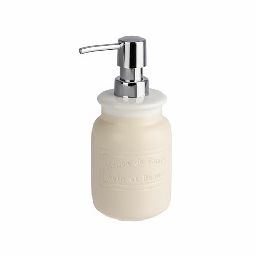 Dispensador de jabón líquido para baño – Dosificador de jabón líquido, de cerámica, 8,2 x 18 cm, 250 ml, Crema