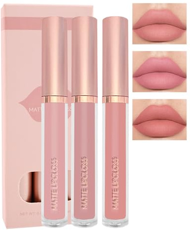 Matte Liquid Lip Gloss Set-3Pcs High Pigmented Lip Stain Tint, Long Lasting 24H Red Lipstick Waterproof Non-Stick Cup Velvet Lip Gloss, Smudge Proof Not Fade Lip Blam Makeup Gift Box for Women-Set a