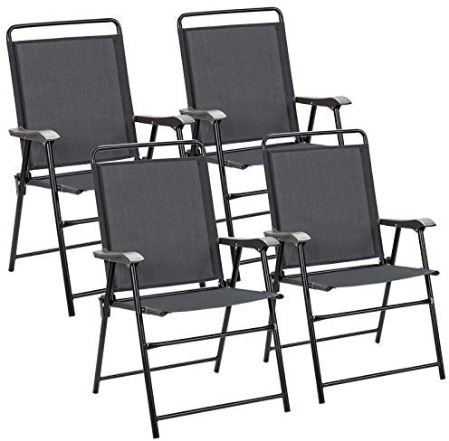 GIANTEX Set mit 4 klappbaren Terrassenstühlen mit Armlehnen, wetterbeständige Stühle tragbar für den Außen- und Innenbereich, Camping, Garten, Pool, Strand, Set mit 4 Terrassenstühlen, Grau