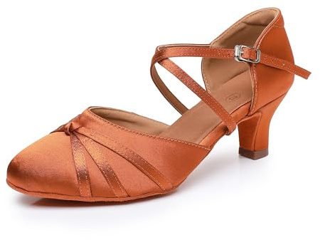 Latin dansskor för kvinnor Salsa Tango Waltz sociala dansskor för damer dansskor 5/7 cm klack 2,5'-6', Brun 5 cm klack Az02, 36 EU